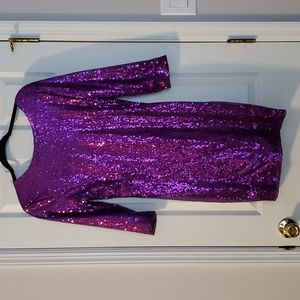 Womens 3/4 Sleeve V Neck Sequin Sparkle Glitzy Glam Party Dress